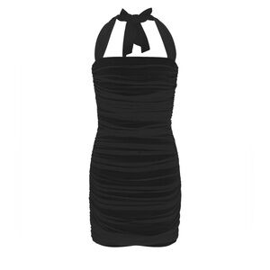 FOREVER 21+ MESH RUCHED HALTER DRESS - BLACK VARIOUS SIZES (NEW WITH TAGS) A20